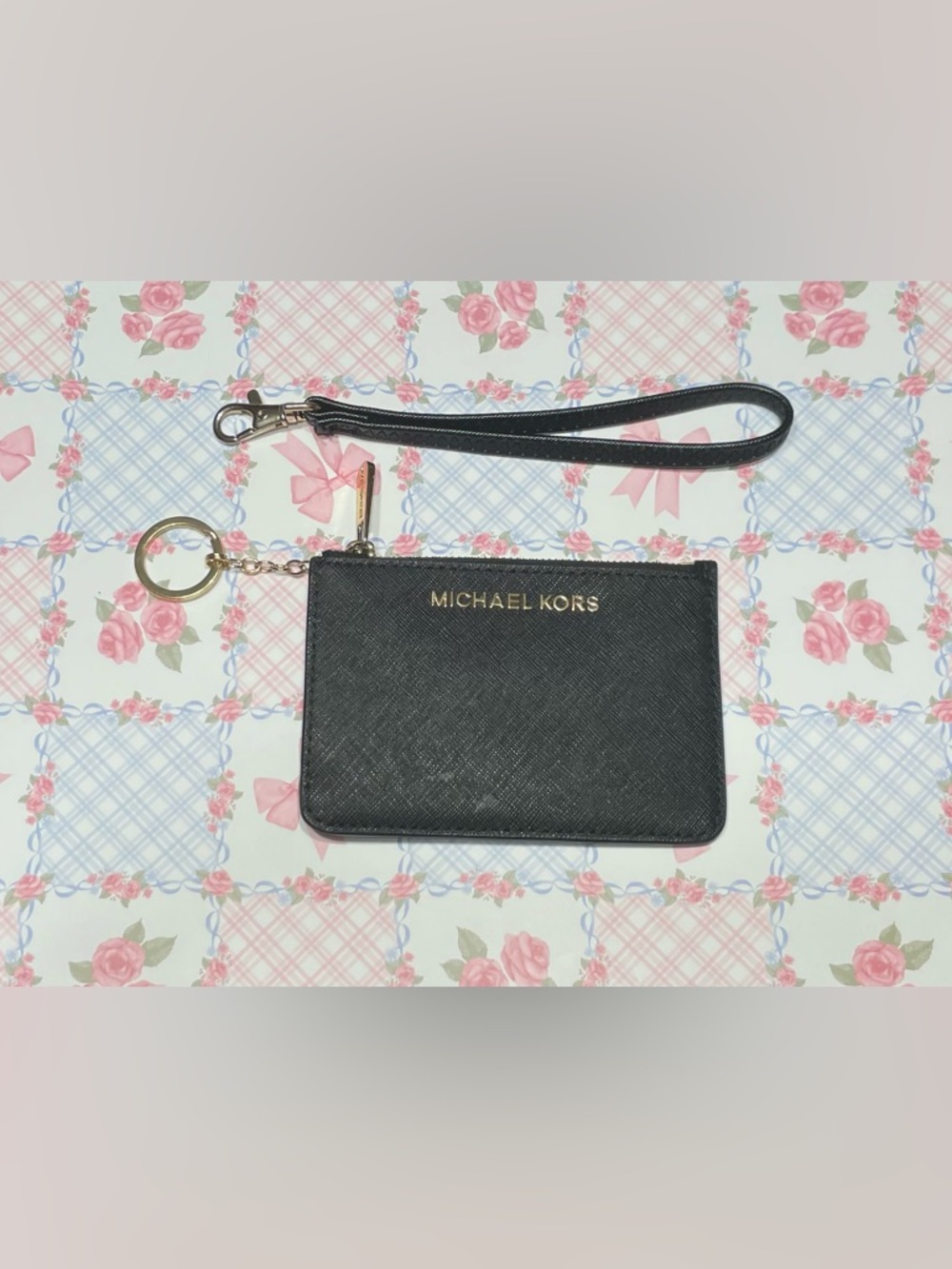 Michael Kors Black Saffiano Leather Card Case Wristlet & ID Window